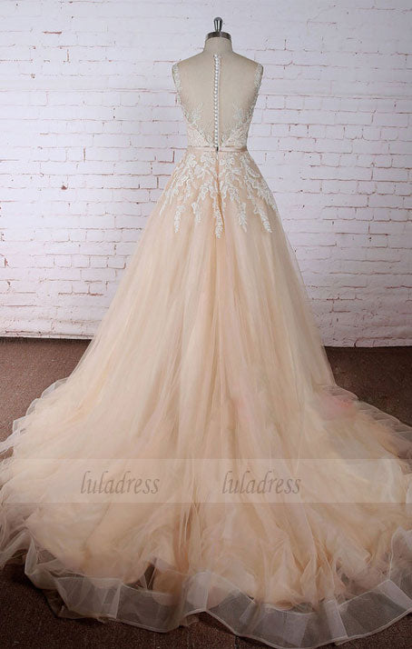 round neck lace long prom dress, evening dress