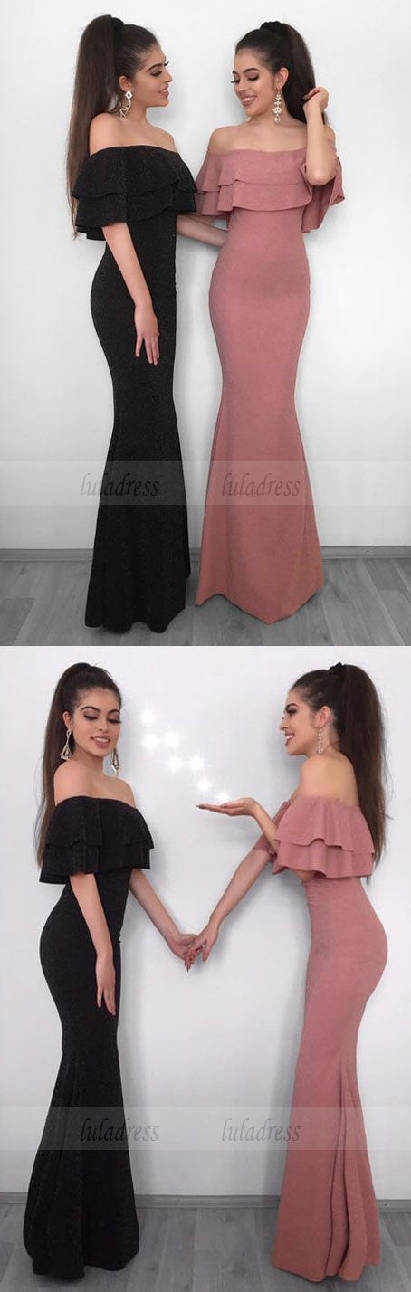 mermaid prom dresses, elegant off the shoulder tiered evening gown