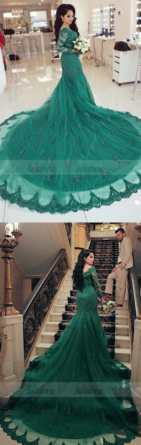 Elegant Long Sleeves V-neck Mermaid Prom Dresses