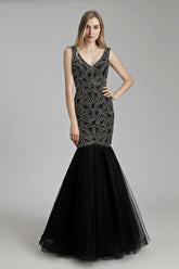 Luxury Long Mermaid V-neck Beaded Prom Dress
