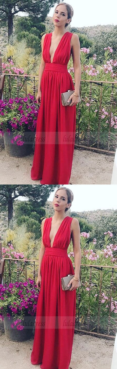 Prom Dresses For Teens,Deep V Neck High Leg Slit Chiffon Long Prom Dress