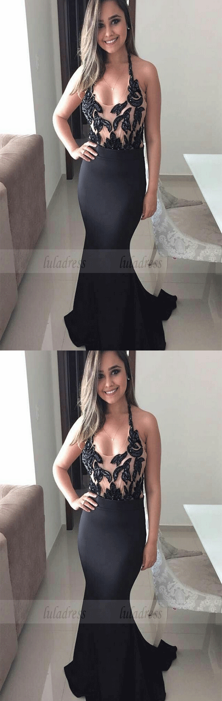 Black Mermaid Evening Dress,Satin Long Party Dress