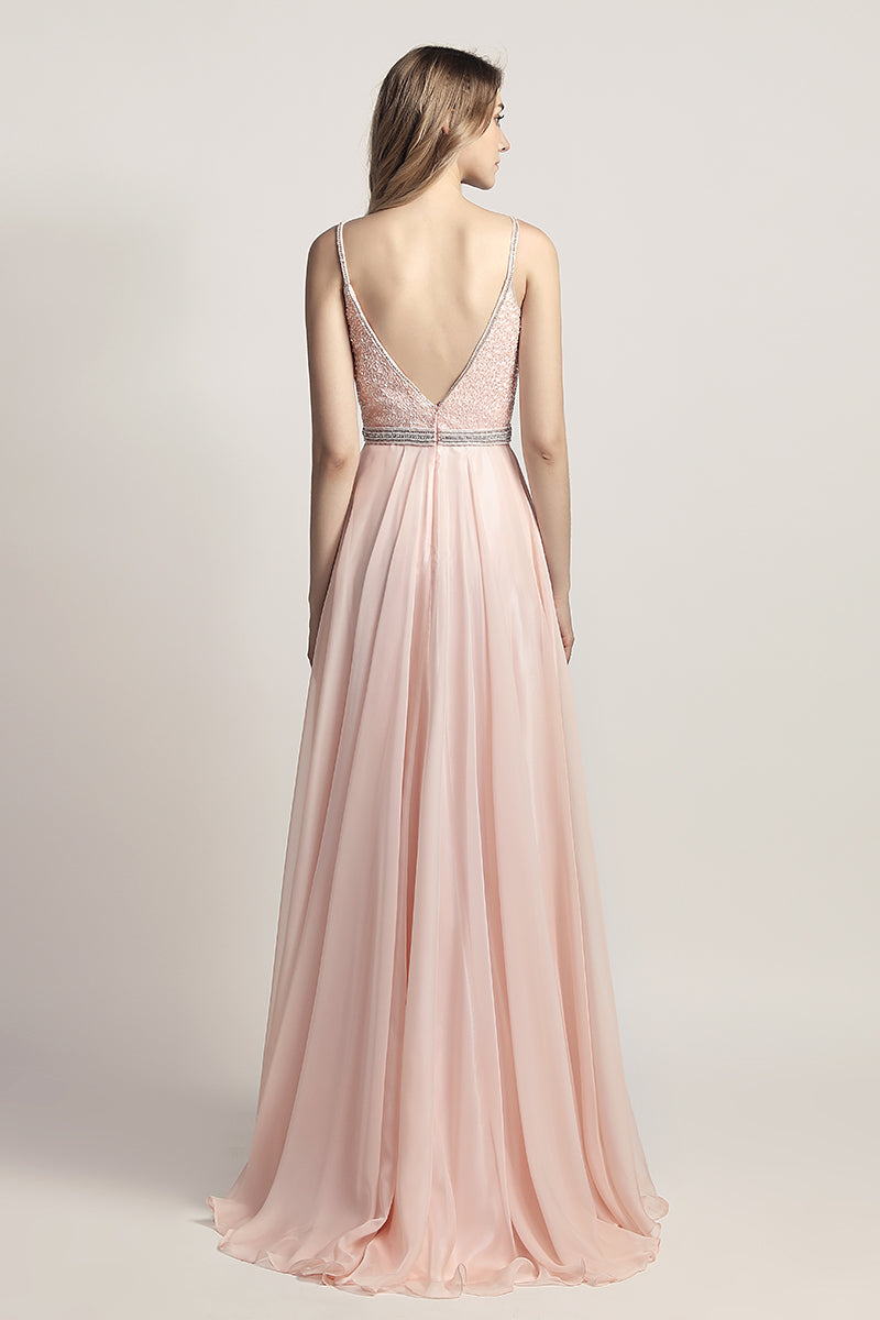 Prom Dresses A Line Spaghetti Straps Chiffon With Beading LBQ3838 main image 1