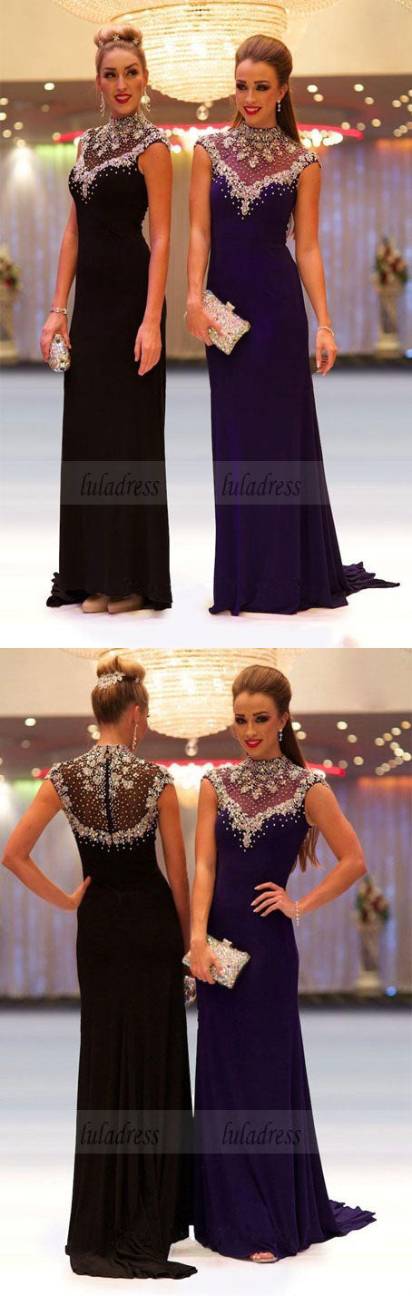 High-neck Sleeveless Beading Long Prom Dresses