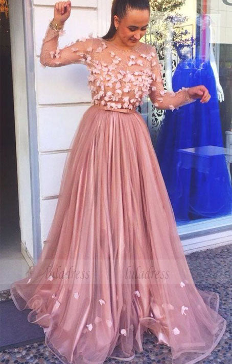elegant a line long sleeves evening gowns with appliques, unique round neck party dresses - Pic Color / US18 elegant a line long sleeves evening gowns with appliques, unique round neck party dresses - Pic Color / US18