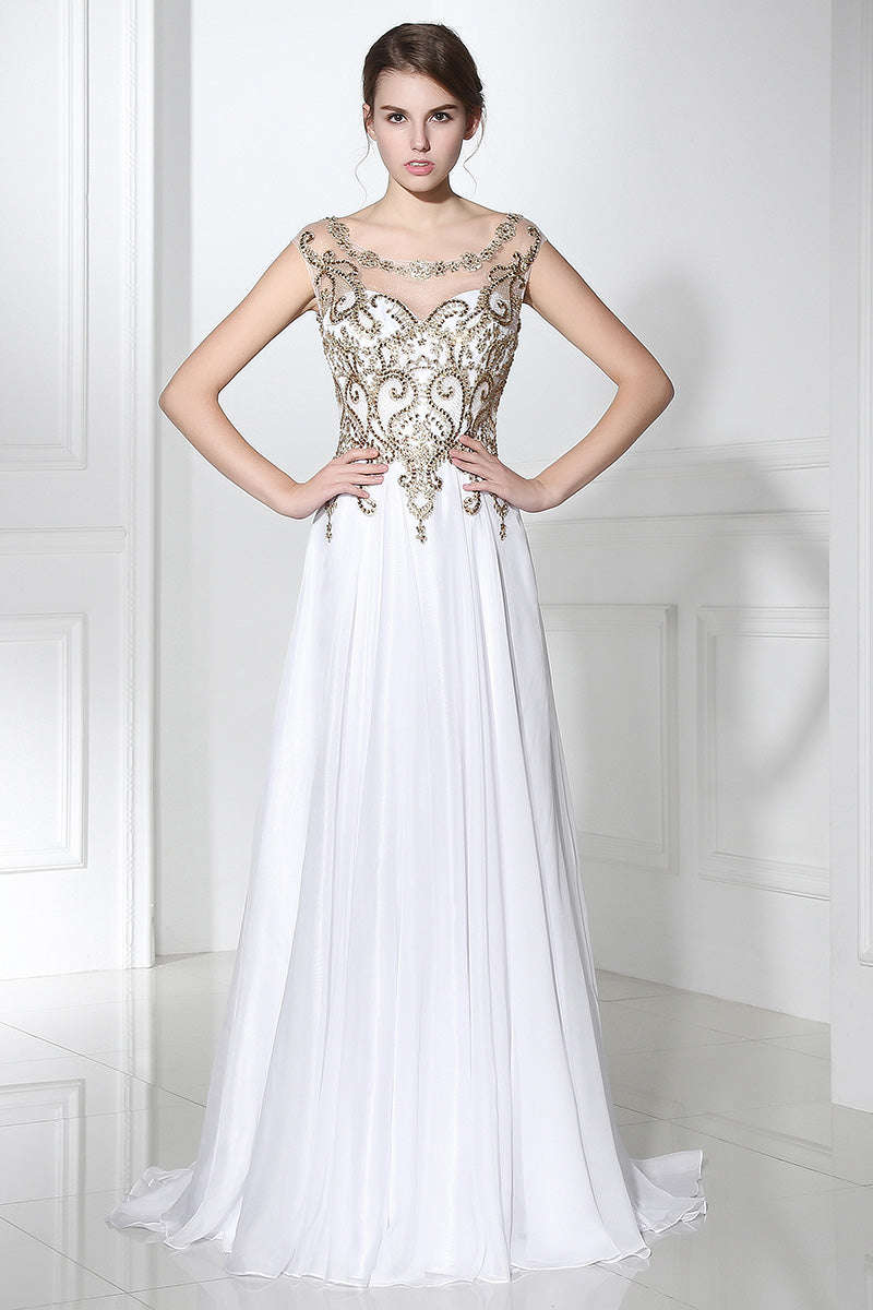 white christmas dresses GLS Silver Sequin Embellished Chiffon Long Prom Dress - Illusion Bateau Neckline main image 1