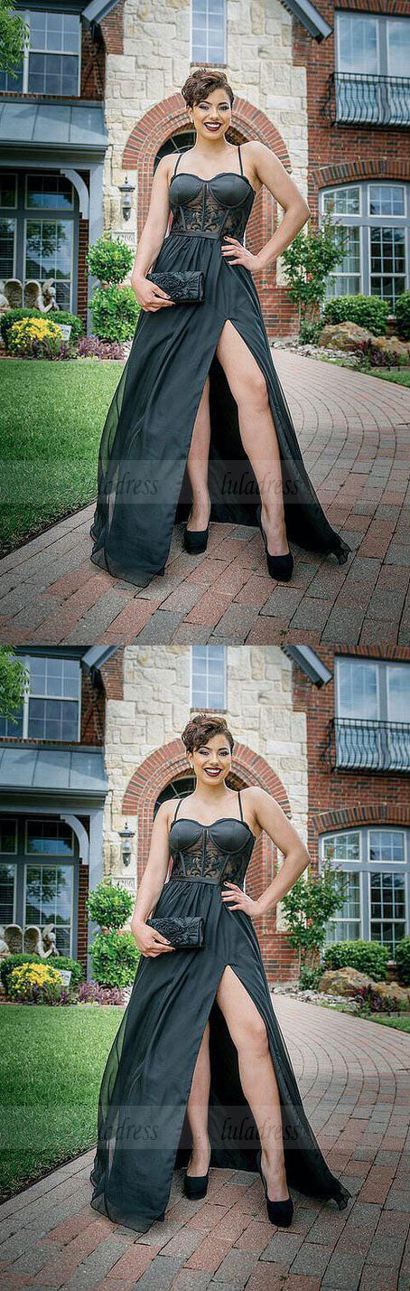 A-line Black Prom Dress,Backless Party Dress,Sexy Formal Gown