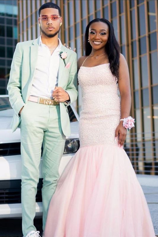 Light Pink Tulle Mermaid Prom Dresses With Sequins luladress Light Pink Tulle Mermaid Prom Dresses With Sequins luladress