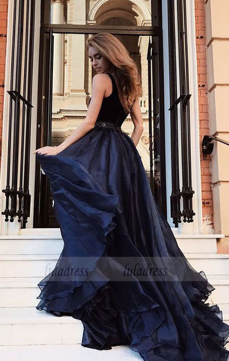 A-Line V-Neck Long Prom Dress Split Evening Dresses