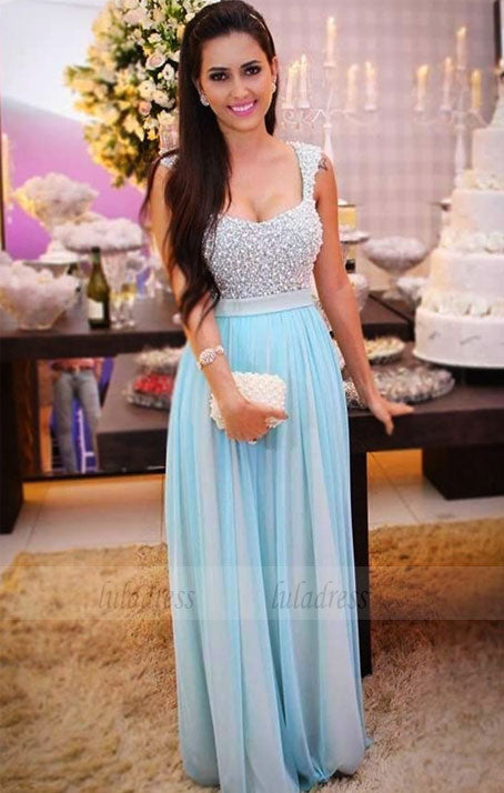 Chiffon Prom Gown,Pearls Prom Gown,Long Prom Gown