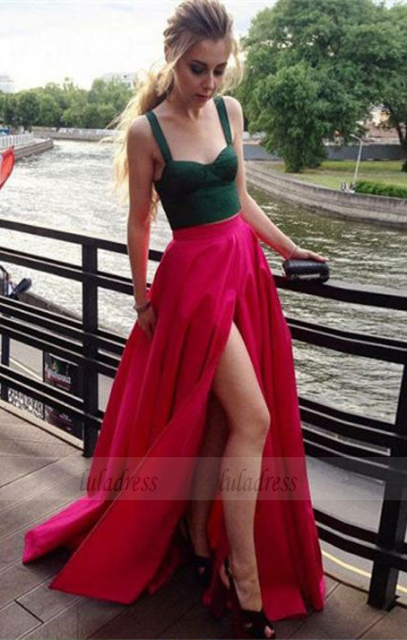 simple 2 piece straps party dresses with split, elegant square neck ev – luladress simple 2 piece straps party dresses with split, elegant square neck ev – luladress