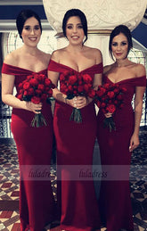 Simple V-neck Off The Shoulder Mermaid Floor Length Bridesmaid Dresses