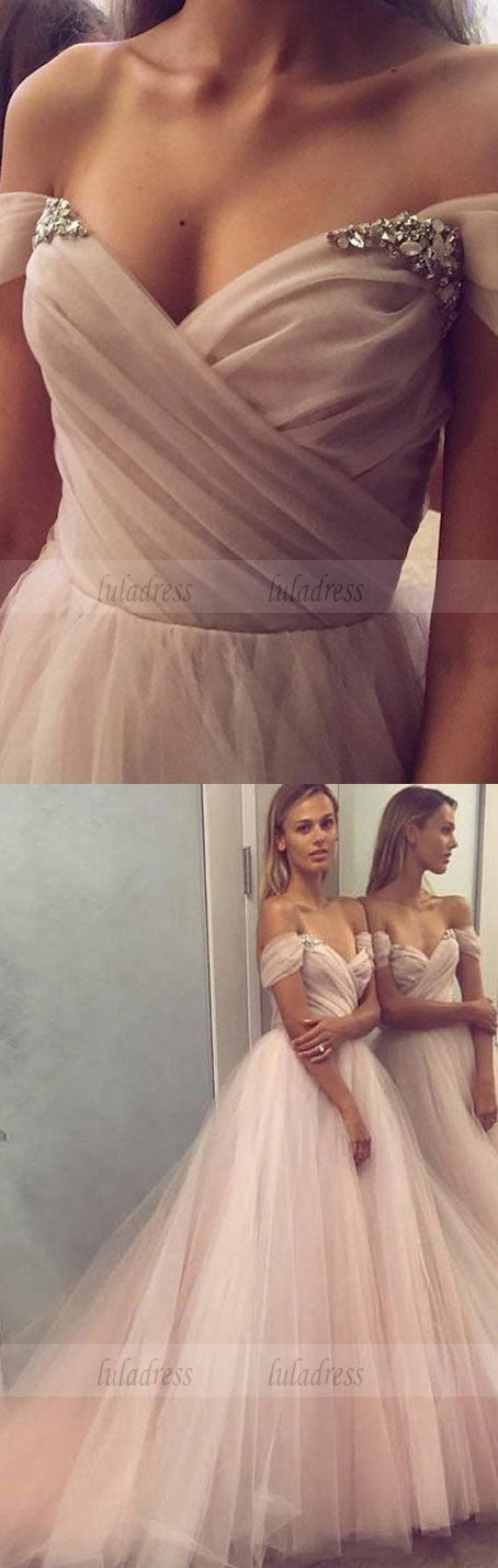 off the shoulder pink long Prom Dresses ball gown