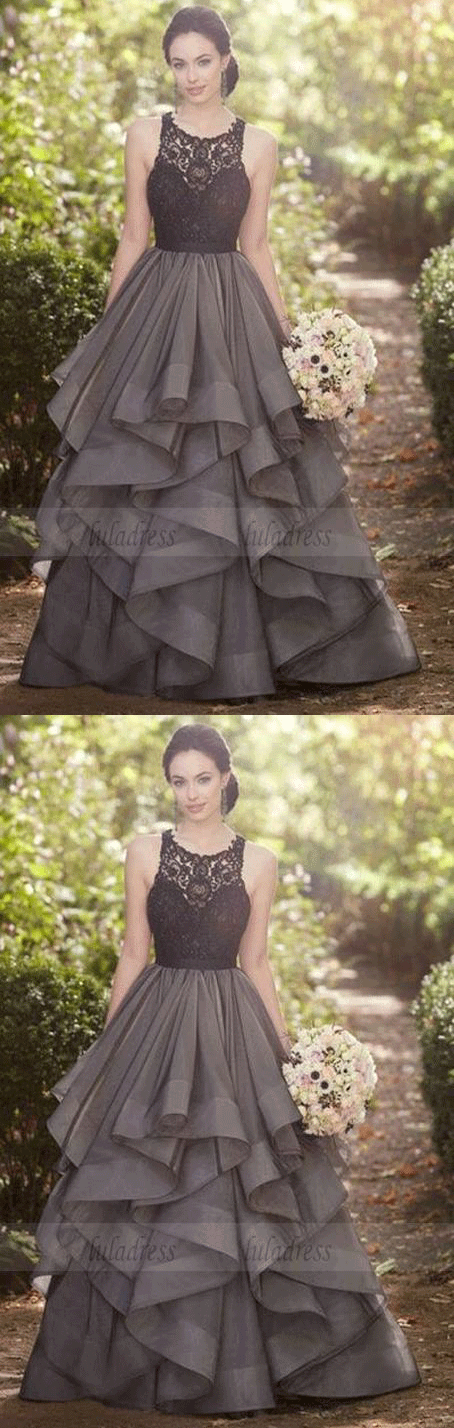 sexy long prom dresses,Beautiful grey lace organza prom dress,ball gown formal dress