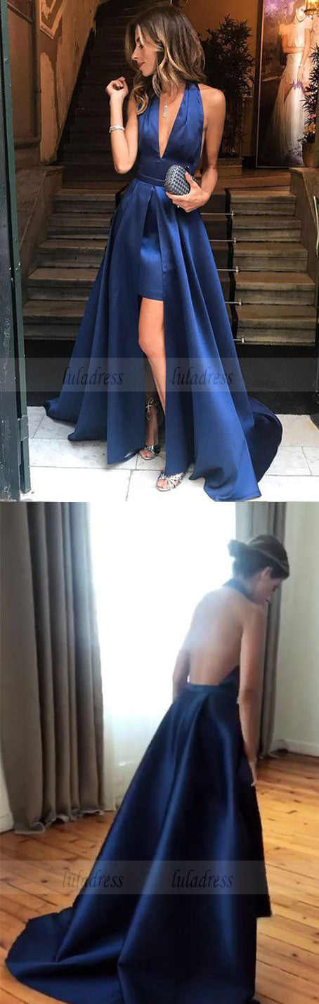 V Neck Sleeveless Formal Prom Dress,Wedding Party Dress With Open Back