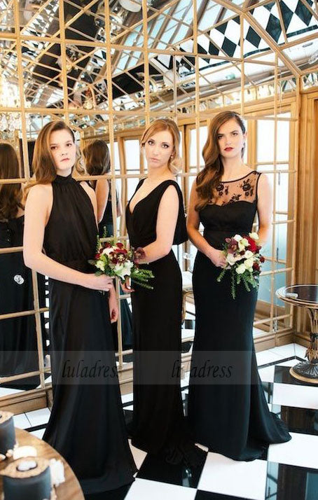 Long Bridesmaid Dresses Chiffon, High Neck Black Bridesmaid Dresses, Open Back Mismatched Bridesmaid Dresses - Custom Color / US4 Long Bridesmaid Dresses Chiffon, High Neck Black Bridesmaid Dresses, Open Back Mismatched Bridesmaid Dresses - Custom Color / US4