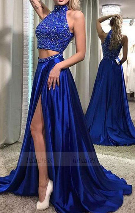 Two-Piece Beaded Prom Dress,Long Evening Dress