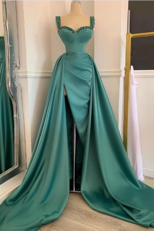 Affordable Green Satin Slit Long Prom Dresses – luladress
