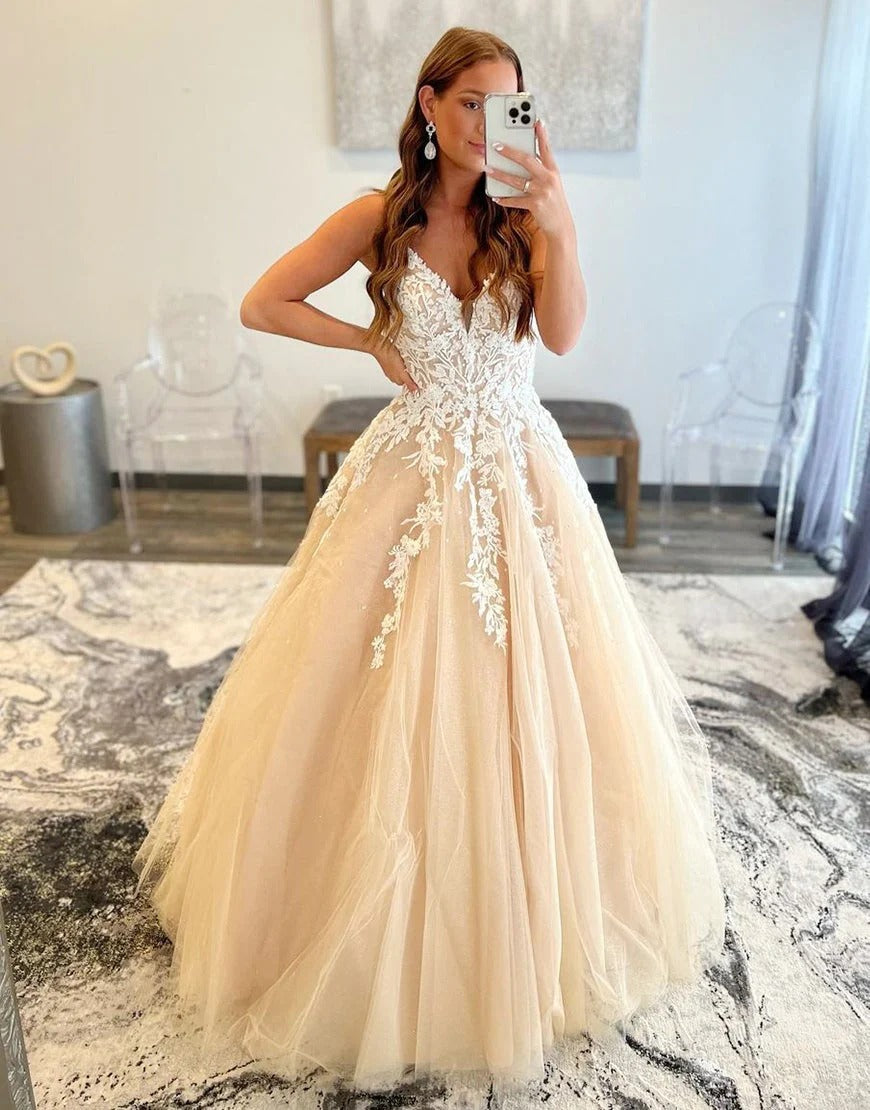 A-Line Sexy Backless Long Prom Dresses With Appliques luladress A-Line Sexy Backless Long Prom Dresses With Appliques luladress
