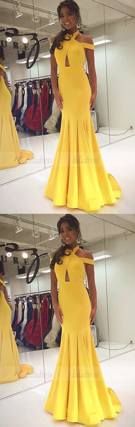 A-Line/Princess Sleeveless Halter Satin Ruffles Floor-Length Prom Dresses