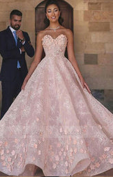 A-Line Sweetheart Floor-Length Beaded Lace wedding dress with Appliques