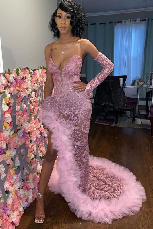 Sexy Dark Pink Tulle Prom Dresses|Sweetheart Deep Split Evening Gowns luladress Sexy Dark Pink Tulle Prom Dresses|Sweetheart Deep Split Evening Gowns luladress