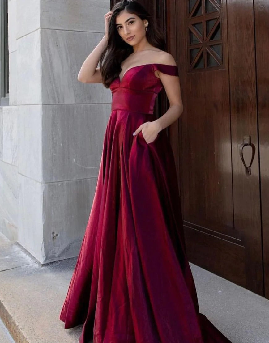 A-Line Long Off the Shoulder Burgundy Prom Dresses,Evening Dresses luladress A-Line Long Off the Shoulder Burgundy Prom Dresses,Evening Dresses luladress