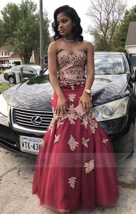 Mermaid Sweetheart Long Party Dress Beading Gold Appliques Black Girls luladress Mermaid Sweetheart Long Party Dress Beading Gold Appliques Black Girls luladress