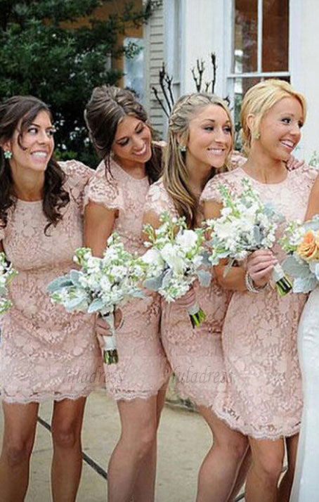 Sheath Crew Short Cap Sleeves Lace Bridesmaid Dress luladress Sheath Crew Short Cap Sleeves Lace Bridesmaid Dress luladress