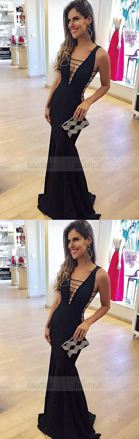 Simple black mermaid long prom dress, black evening dress