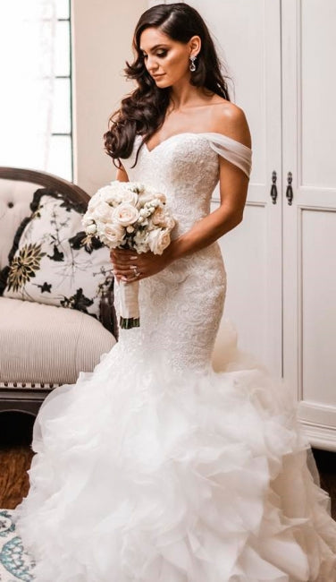 Off The Shoulder Puffy Ruffles Wedding Dresses | Sheath Tulle Sexy Lac luladress Off The Shoulder Puffy Ruffles Wedding Dresses | Sheath Tulle Sexy Lac luladress