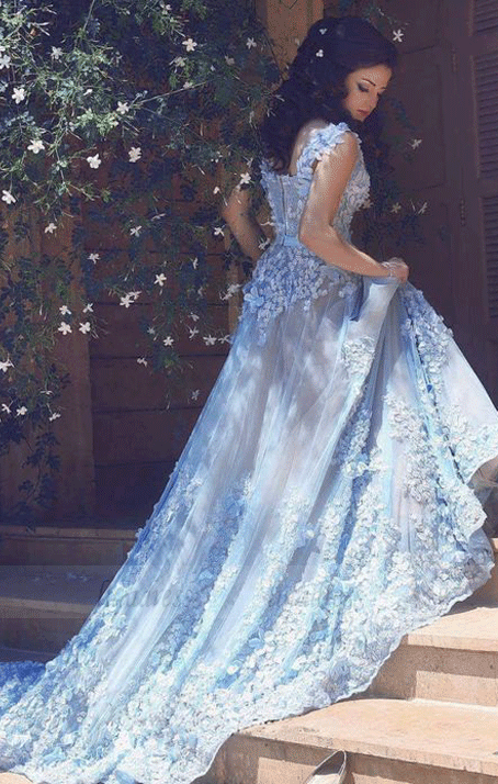 floral lace flower long tulle prom dresses