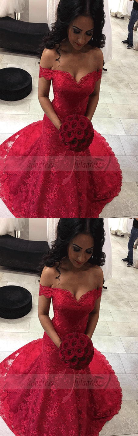 sexy off the shoulder burgundy lace mermaid prom dresses