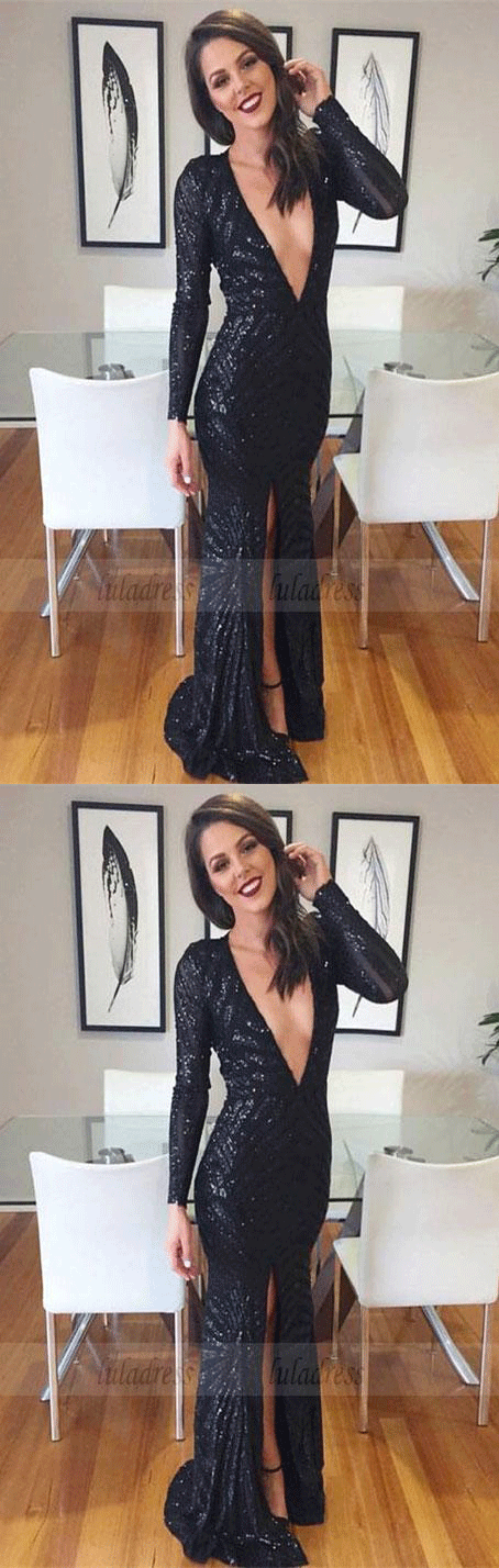Prom dresses, sexy deep v neck prom dresses, sparkle evening gowns