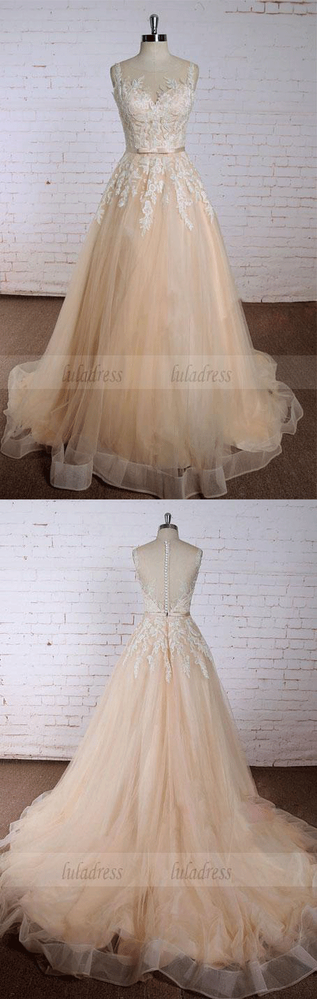 round neck lace long prom dress, evening dress