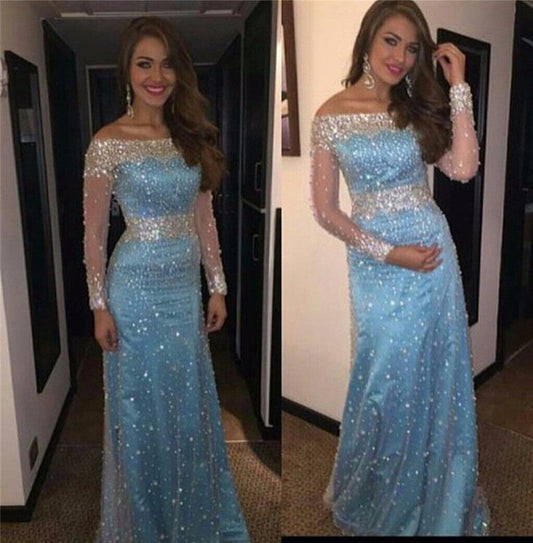 beaded Evening Dress,long sleeves Prom Dress,sparkle prom dress,formal evening dress