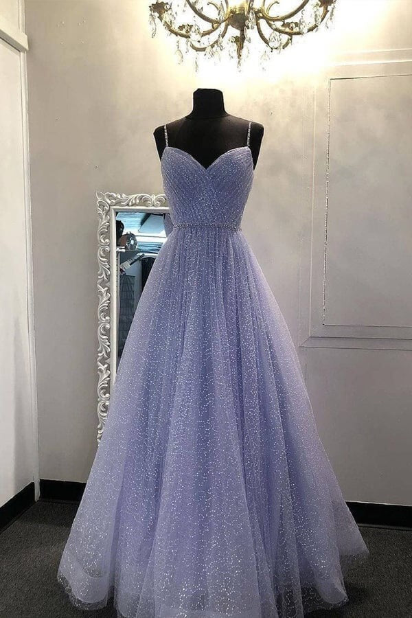 A-line Straps V Neckline Lilac Tulle Sparkly Prom Dress Formal Dress US6 / Custom Color A-line Straps V Neckline Lilac Tulle Sparkly Prom Dress Formal Dress US6 / Custom Color