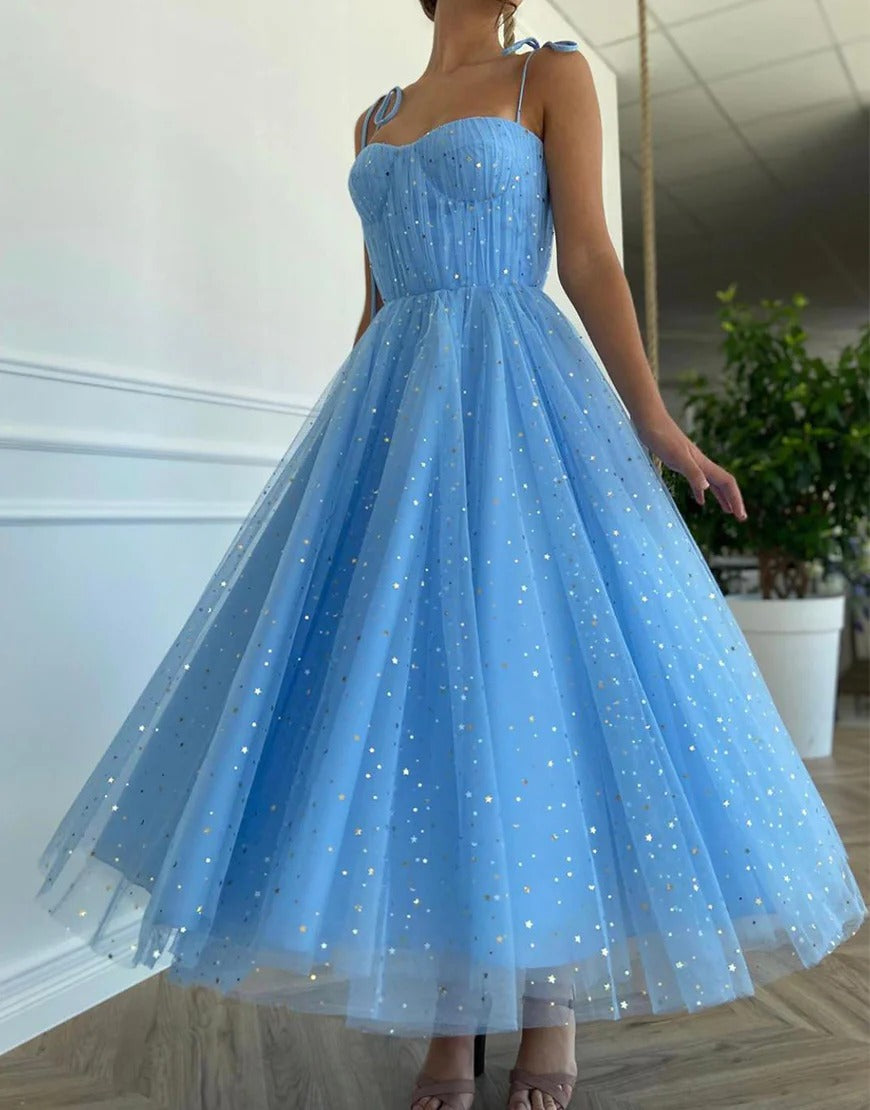 Tulle Blue Sweetheart Prom Dresses Homecoming Dresses with Stars luladress Tulle Blue Sweetheart Prom Dresses Homecoming Dresses with Stars luladress