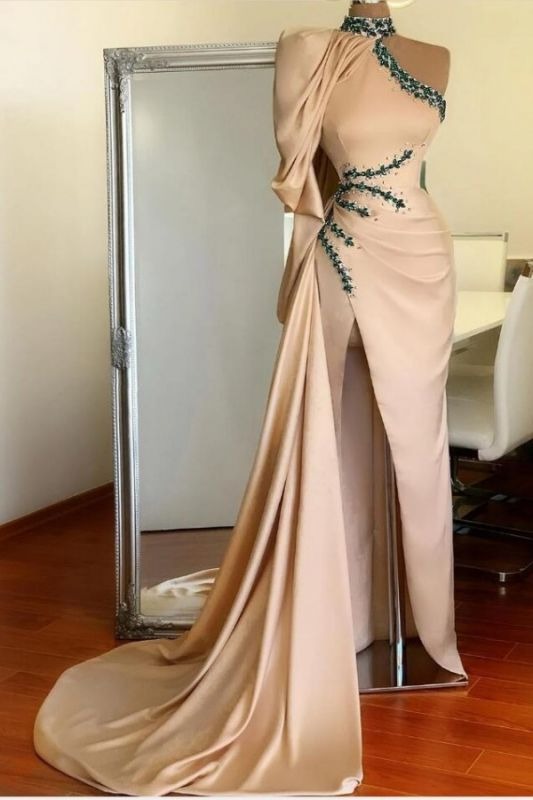 Asymmetrical High Neck Sexy Slit Prom Dresses On Sale – luladress