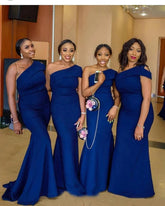 Mermaid One Shoulder Stain Royal Blue Bridesmaid Dresses
