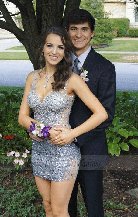Sexy V neck Sheer Tulle Sheath Homecoming Dresses luladress Sexy V neck Sheer Tulle Sheath Homecoming Dresses luladress