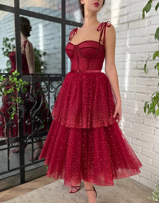 Tulle Dark Red Glitter Homecoming Dress, Red / UK 8 Tulle Dark Red Glitter Homecoming Dress, Red / UK 8