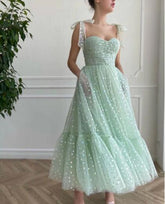 A Line Floor Length Spaghetti Strap Sweetheart Tulle Prom Dresses