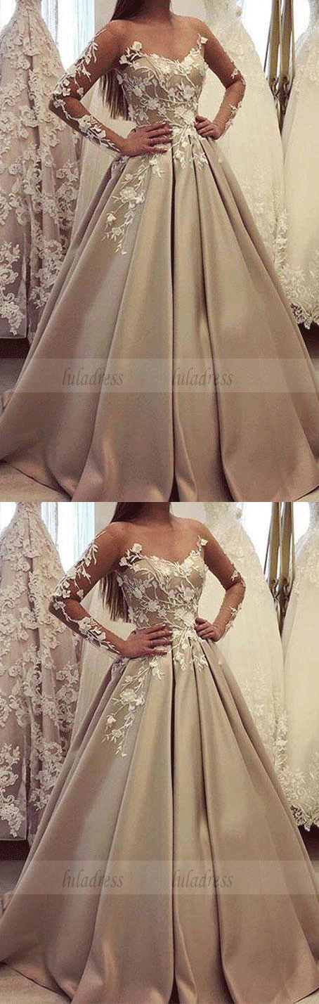 generous long sleeve ball gown, luxury lace wedding dress