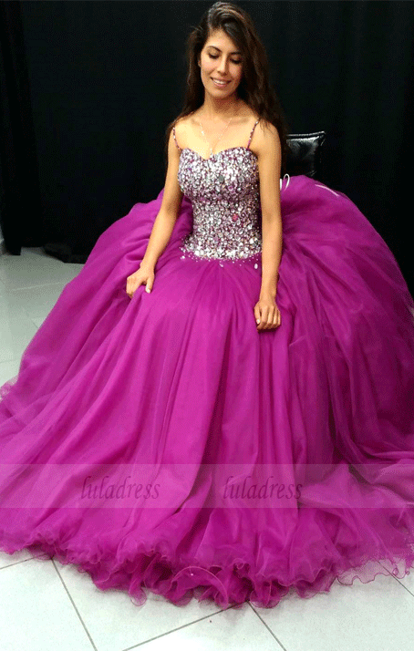 Spaghetti Straps Ball Gown Prom Dresses Featured with Crystal