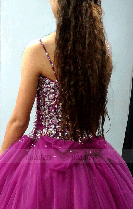 Spaghetti Straps Ball Gown Prom Dresses Featured with Crystal