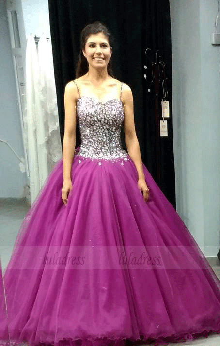 Spaghetti Straps Ball Gown Prom Dresses Featured with Crystal