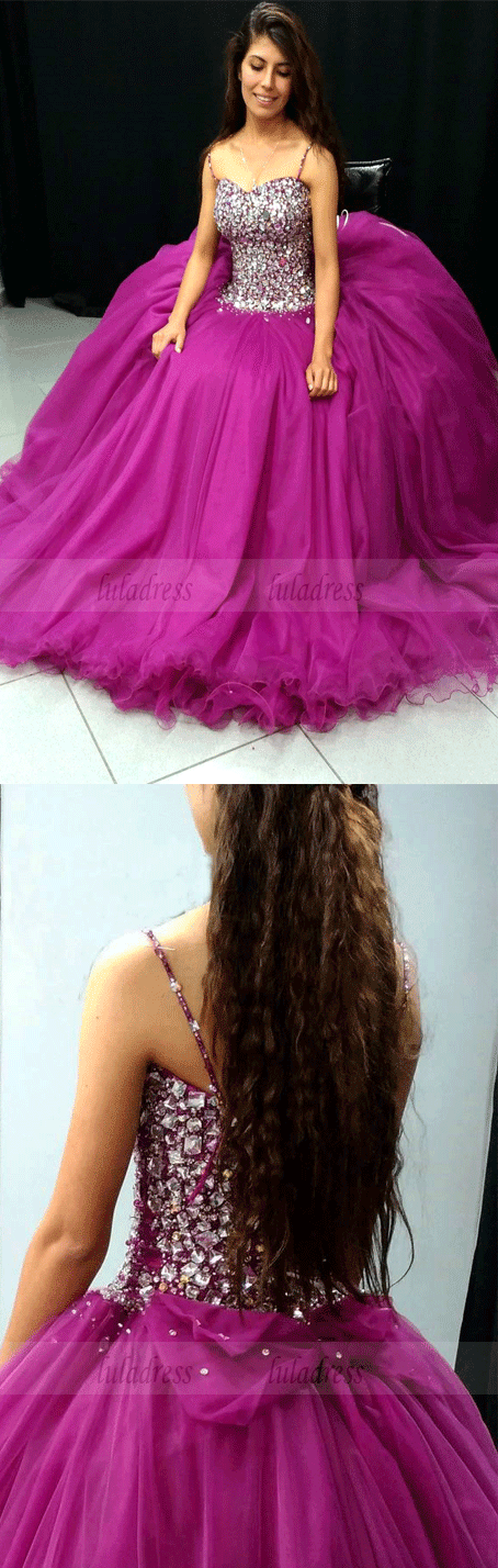 Spaghetti Straps Ball Gown Prom Dresses Featured with Crystal