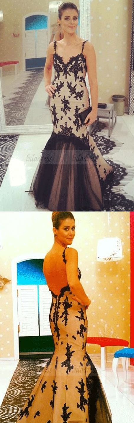 Elegant Spaghetti Straps Backless Mermaid Evening Dress