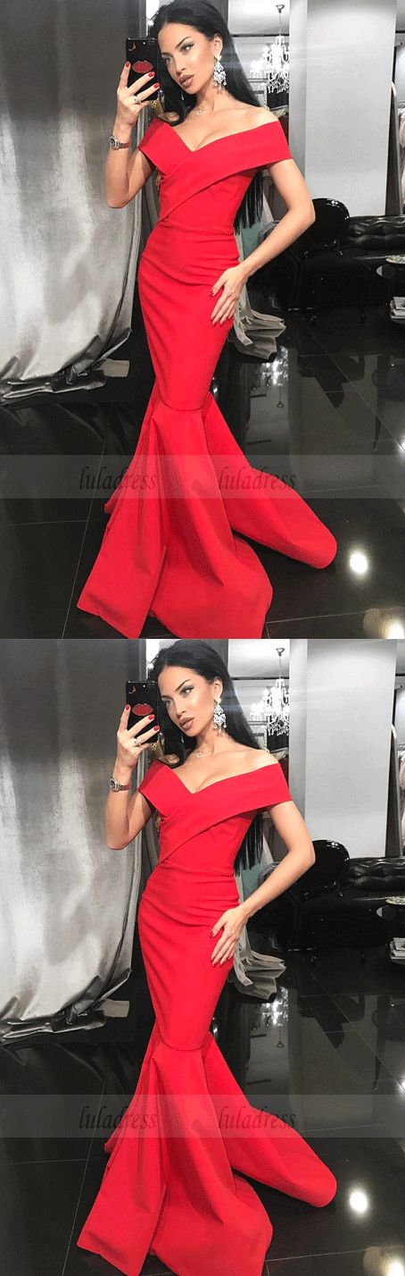 Mermaid Formal Evening Gown Red Off The Shoulder Long Prom Dress